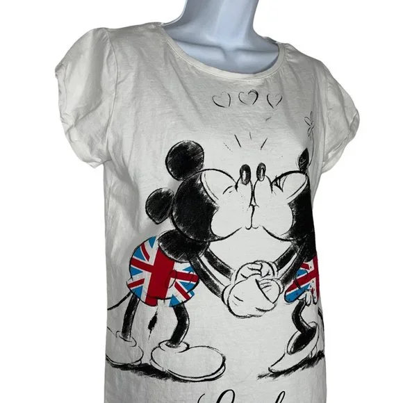 Rare Walt Disney Mickey Minnie Kissing London Great Britain Flag Tee T-Shirt L - Picture 4 of 9